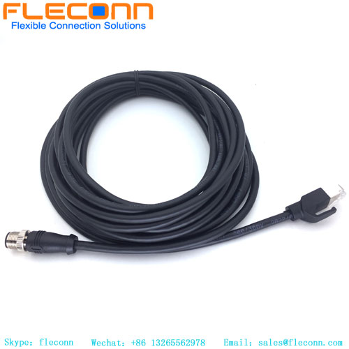M12 4 Pin D-coded Male To RJ45 Ethernet Cable