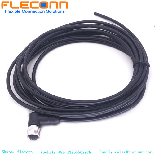 M12 4 Pin Cable, 90 Degree Right Angle Cable M12 A-code 4 Pin Cable, 90 Degree Right Angle Female Cable