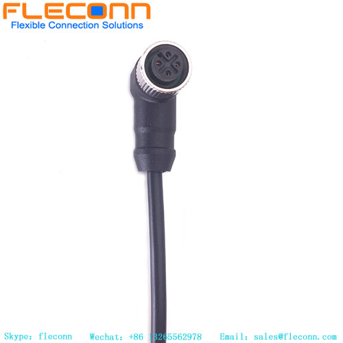 M12 4 Pin Female Right Angle Cable,90 degree Angle Molded Cable M12 4 Pin Connector Cable,90 Degree Angle Female Overmolded Cable with IP67 waterproof rating.