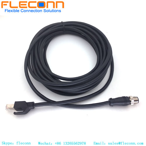 M12 4 Pin D-coded Male To RJ45 Ethernet Cable