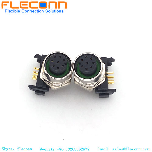 M12 A-Coded 8 Pin Female Right Angle Panel Mount Receptacle M12 A-Coded 8 Pin Female Right Angle Panel Mount Receptacle
