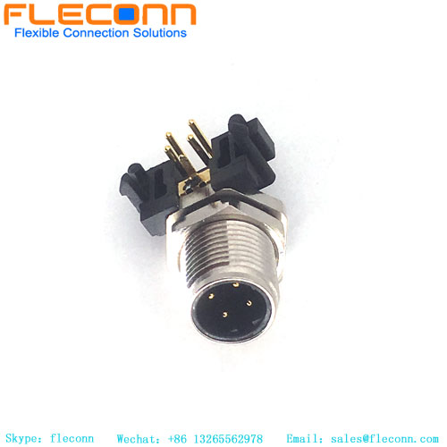 M12 Connector 4 Pin Male Panel Right Angled PCB Socket Sensor Connectors M12 Connector 4 Pin Male Panel Right Angled PCB Socket Sensor Connectors
