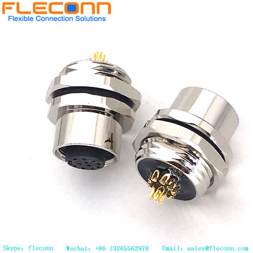 M12 12 Position A Code Female Mount Receptacle, Front Mounting Style M12 12 Position A Code Female Mount Receptacle, Front Mounting Style