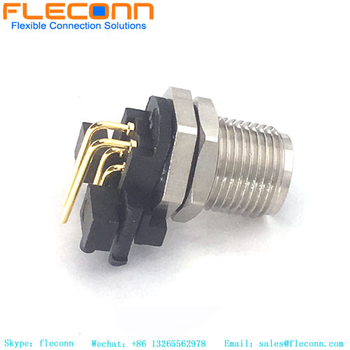 M12 Female Connector 4 Pin A-Coding Right Angle PCB Panel Mount Connector M12 Female Connector 4 Pin A-Coding Right Angle PCB Panel Mount Connector