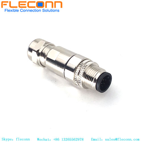 M12 12 Pin Male Connector, A Coded Waterproof Metal Shell Connector