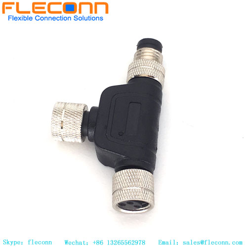 M8 T Type Connector, Male To Female 3-Pin 4-Pin 5-Pin One In Two Out Waterproof Connector