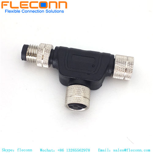 M8 T Type Connector, Male To Female 3-Pin 4-Pin 5-Pin One In Two Out Waterproof Connector