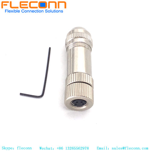 M8 4 Pin Female Connector, Metal Shielded, Field Wireable Cable Connector M8 4 Pin Female Connector, Metal Shielded, Field Wireable Cable Connector