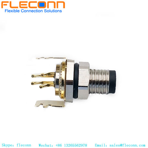 M8 4 Pin Male Right Angle Panel Mount Connector, PCB DIP Solder Terminals