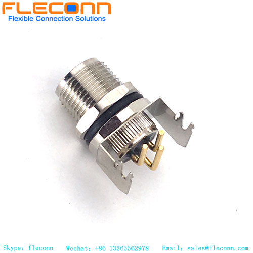 M8 3 Pin Female PCB Panel Mount Connector， 90 Degree Right Angled Pins