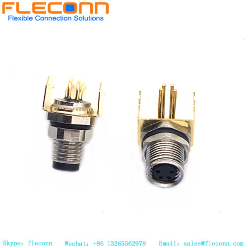 M8 4 pin Female Panel Mount Connector, Right Angle Pcb Mount Connector M8 4 pin Female Panel Mount Connector, Right Angle Pcb Mount Connector