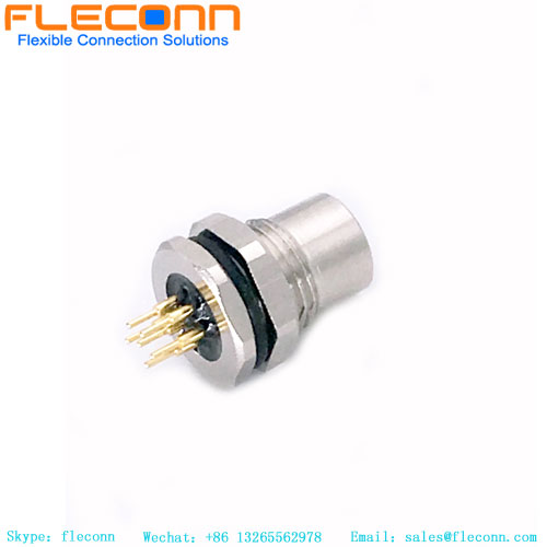 M8 panel connector A Code female 6pin rear mount PCB contacts M8 panel connector A Code female 6pin rear mount PCB contacts