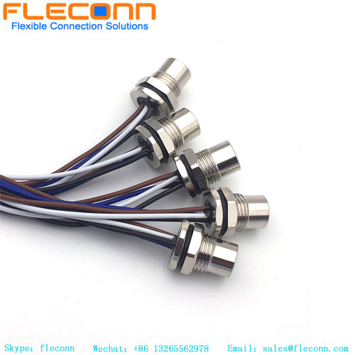 M8 Female Panel Mount Connector Front Fastened With Single Wires