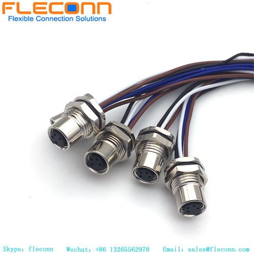 M8 Female Panel Mount Connector Front Fastened With Single Wires