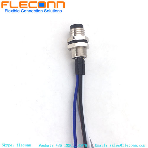 M8 B-code 5 Pole Front Panel Mount Connector With Soldered Wire Pigtails