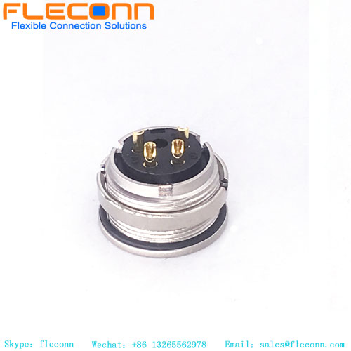 M16 A Coding female panel mount connector with 4 contacts, Rear Mount