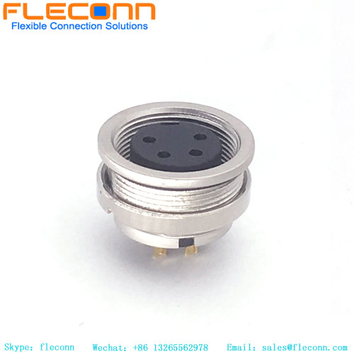 M16 A Coding female panel mount connector with 4 contacts, Rear Mount