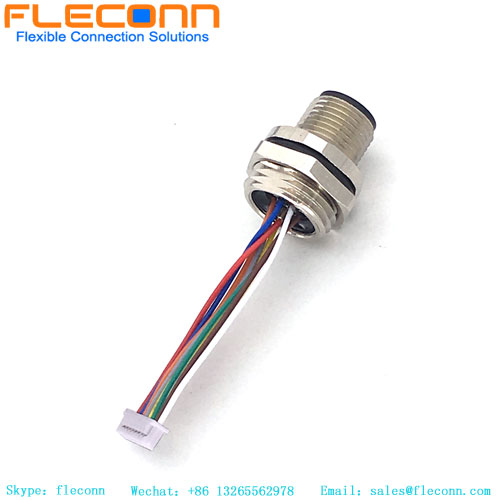 m12 panel mount connector A-code 8 pole with pre-assembled wires pigtail