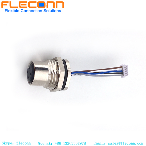 M12 A code 5 pole rear panel mount connector with wire for factory automation