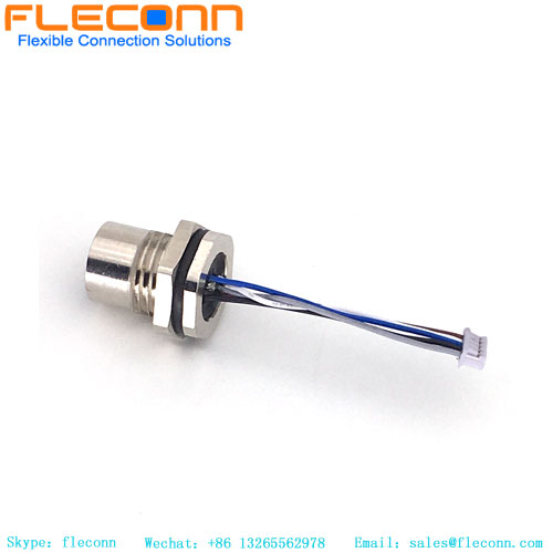 M12 A code 5 pole rear panel mount connector with wire for factory automation