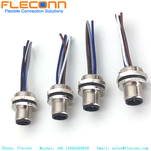 M12 Flange Socket Connector A Coding Waterproof Panel Mount Connector