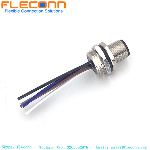 M12 Flange Socket Connector A Coding Waterproof Panel Mount Connector