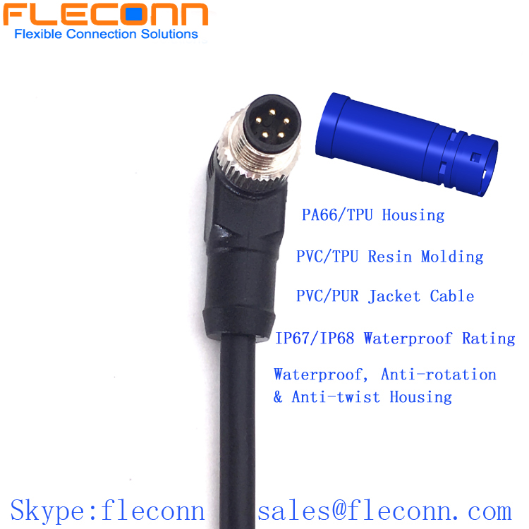 M8 B-coded 5 Pin Right Angle Male Cable