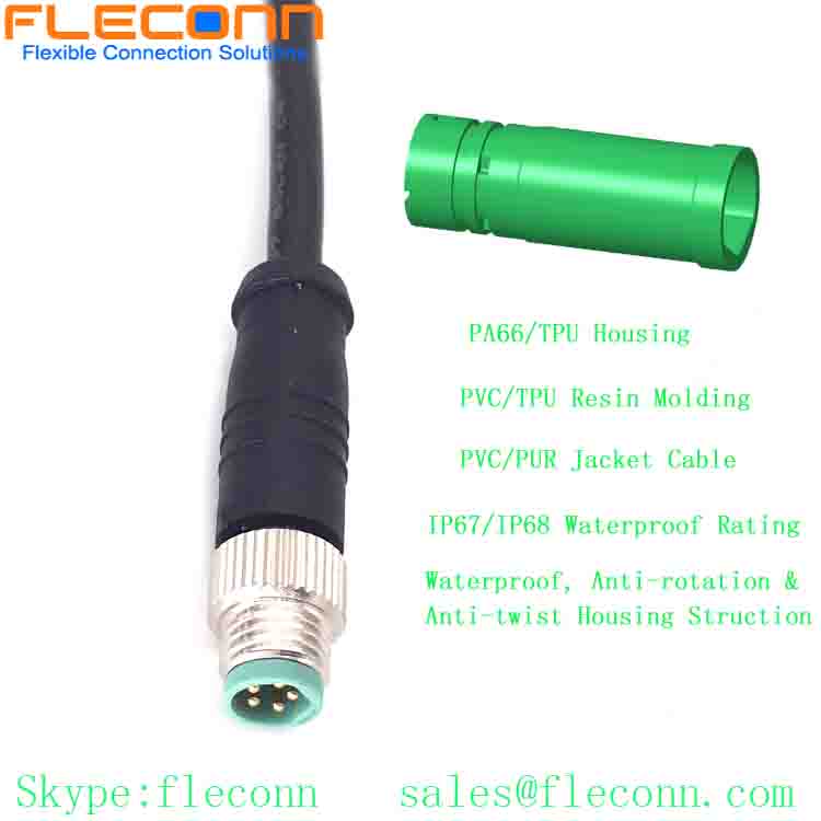 M8 B-coding 5 Positions Male to Male Plug Cable, Straight Overmolded PVC Cable