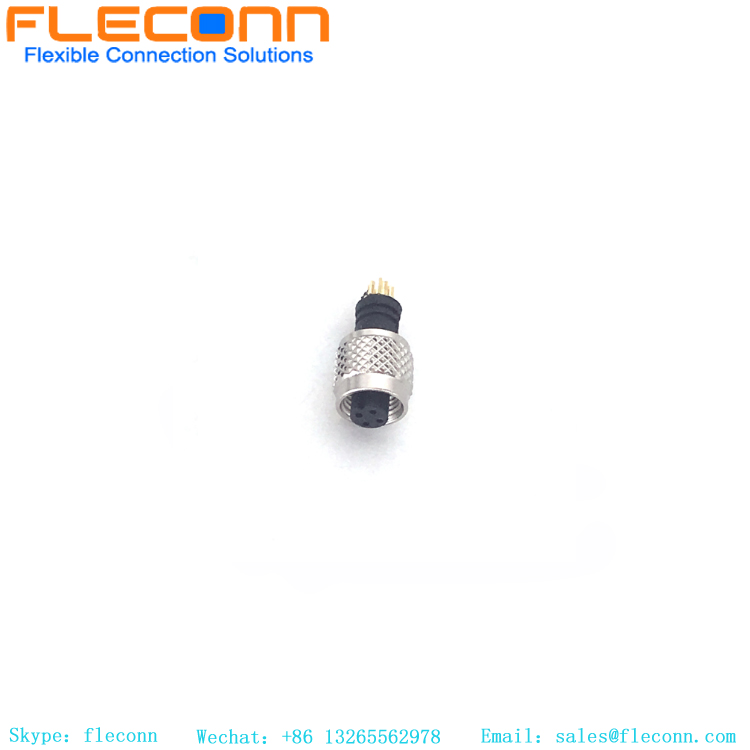 M5 Circular Metric Waterproof Connector, 4 Contacts, Male Plug