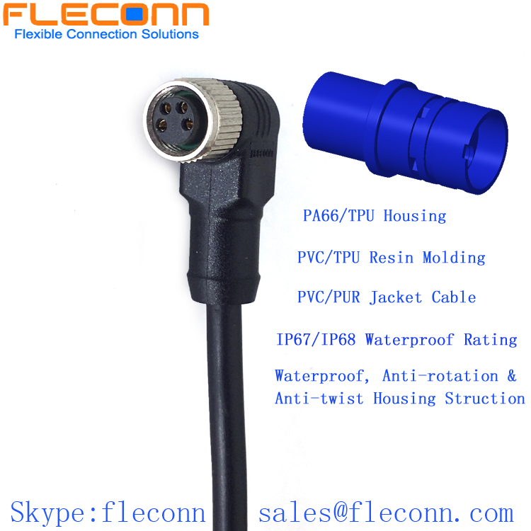 M8 4-Position 90 Degree Angle Molded Female Connector Cable