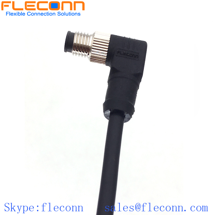 M8 3 Pole Male Connector Cable, 90 Degree Angle Overmoulded PVC Cable