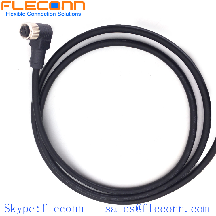 M8 4 Pin Right Angle Cable M8 4 Pin Right Angle Female Connector Cable