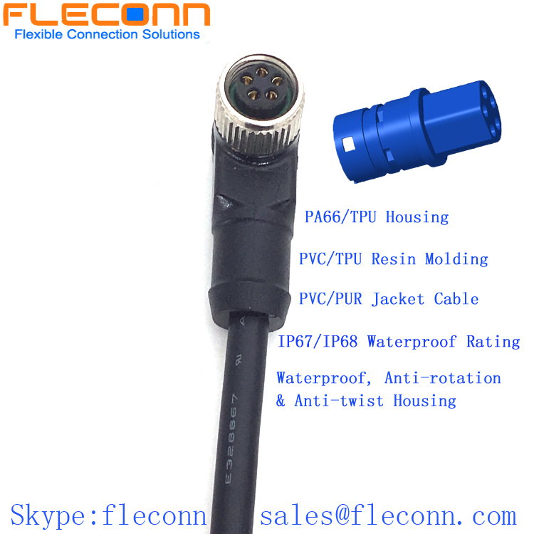 M8 5 Pin Female Cable M8 B-coded 5 Pin Female Connector Cable, Right Angle