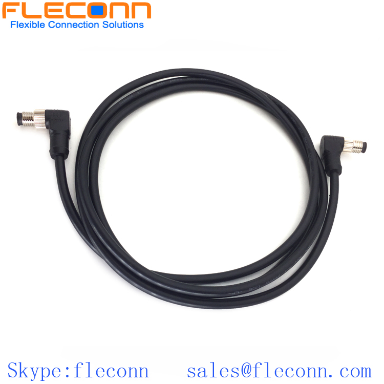 M8 Male to Male Cable, 90 Degree Angle Molded Connector Cable Assembly