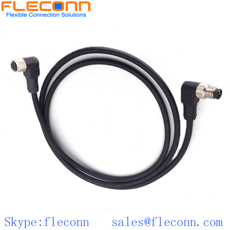 M8 4 Pin Female Right Angle Cable M8 4 Pin Male to Female Right Angle Overmoulded Cable, IP67 IP68 Waterproof Plug Cordset