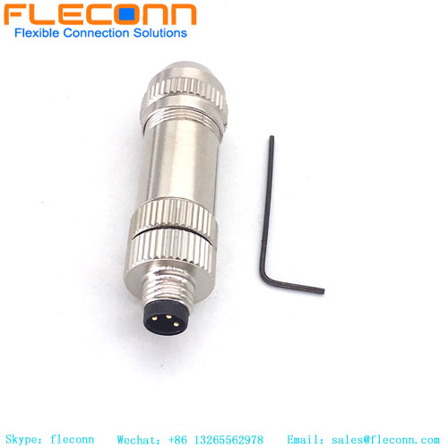 M8 3 Pin Male Connector, Metal Shell