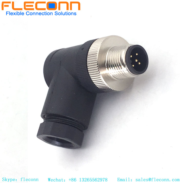 M12 Right Angle Connector 5 Pin, Plastic Shell