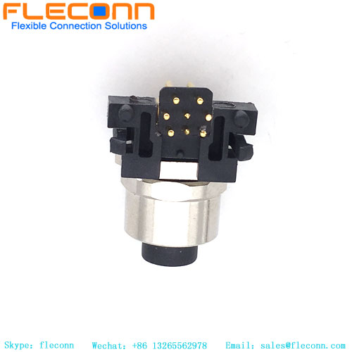 M12 Rigth Angle PCB Panel Mount Connector 8 Pin Female Receptacle