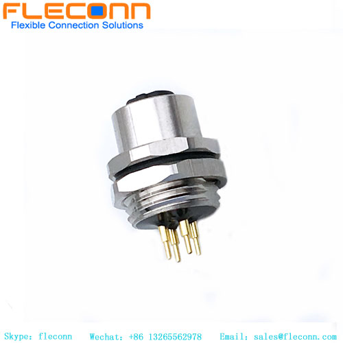 M12 PCB Panel Mount Connector, 4 Pins, Female, Rear Hex Nut Lock