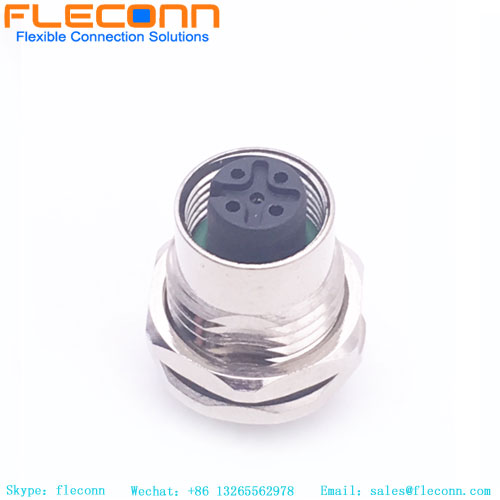 M12 5 Pin Female Panel Mount Waterproof Metal Socket