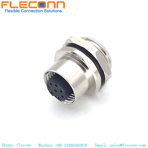 M12 8 Pole Rear Fastening Thread Panel Mount Connector
