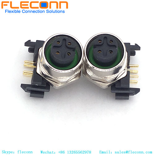 M12 4 Pin Female 90 Degree Right Angle Panel Mount Connector