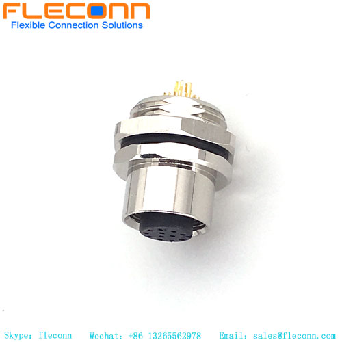 M12 8 Pole Rear Fastening Thread Panel Mount Connector