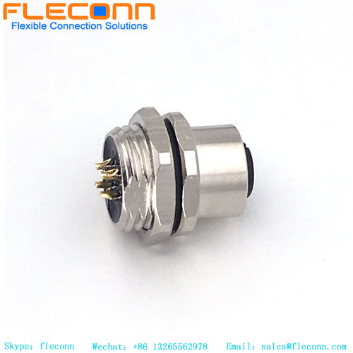 M12 4 Pole Panel Mount Connector，Rear Fastening Thread