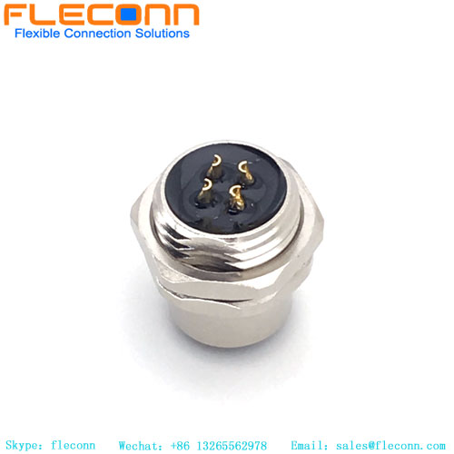 M12 4 Pole Panel Mount Connector，Rear Fastening Thread