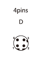 M12 D-coding 4 pin male connector pin faceview