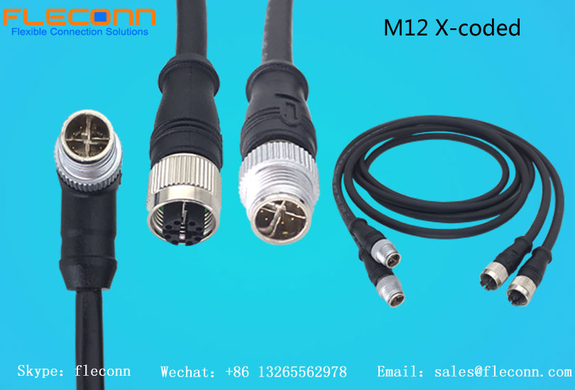 FLECONN can supply m12 8 pin x-coded cable, m12 x-coded to rj45 cable for 10Gbps Gigabit Ethernet applications