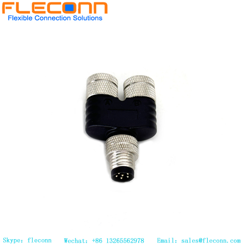 M12 T-Splitter Adapter, 3 4 5 6 8 Pin Female to 2 Male Connector M12 T-Splitter Adapter, 3 4 5 6 8 Pin Female to 2 Male Connector