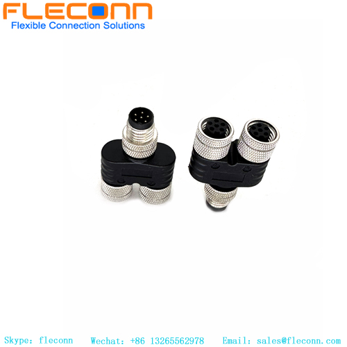 M12 T-Connector Splitter, 1xFemale to 2xMale Plug M12 T-Connector Splitter, 1xFemale to 2xMale Plug