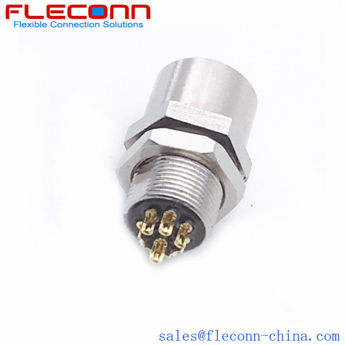 M8 8 Pole Female Panel Connector with Solder Cup Pin M8 8 Pole Female Panel Connector with Solder Cup Pin